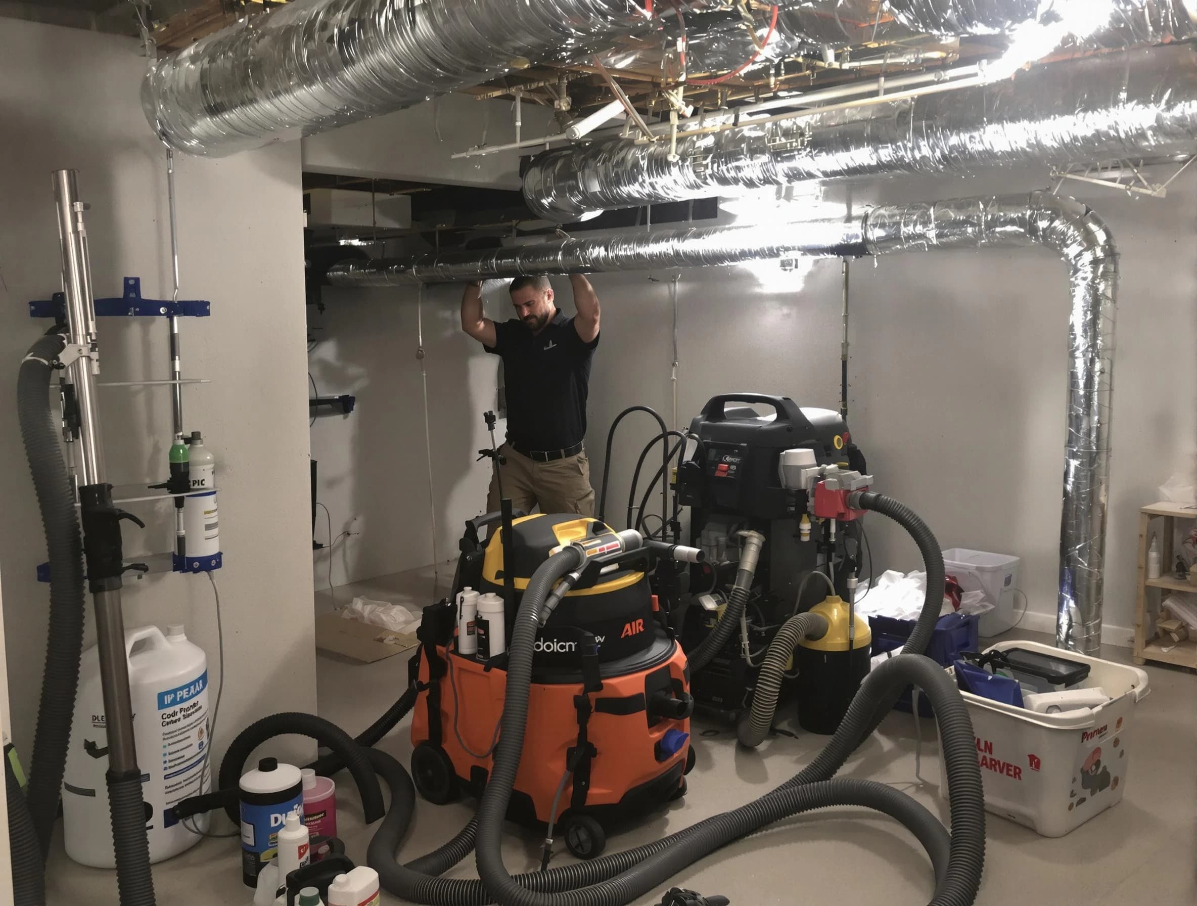 Elk Ridge Air Duct Cleaning specialist performing professional mold removal from air ducts using safety equipment in Elk Ridge