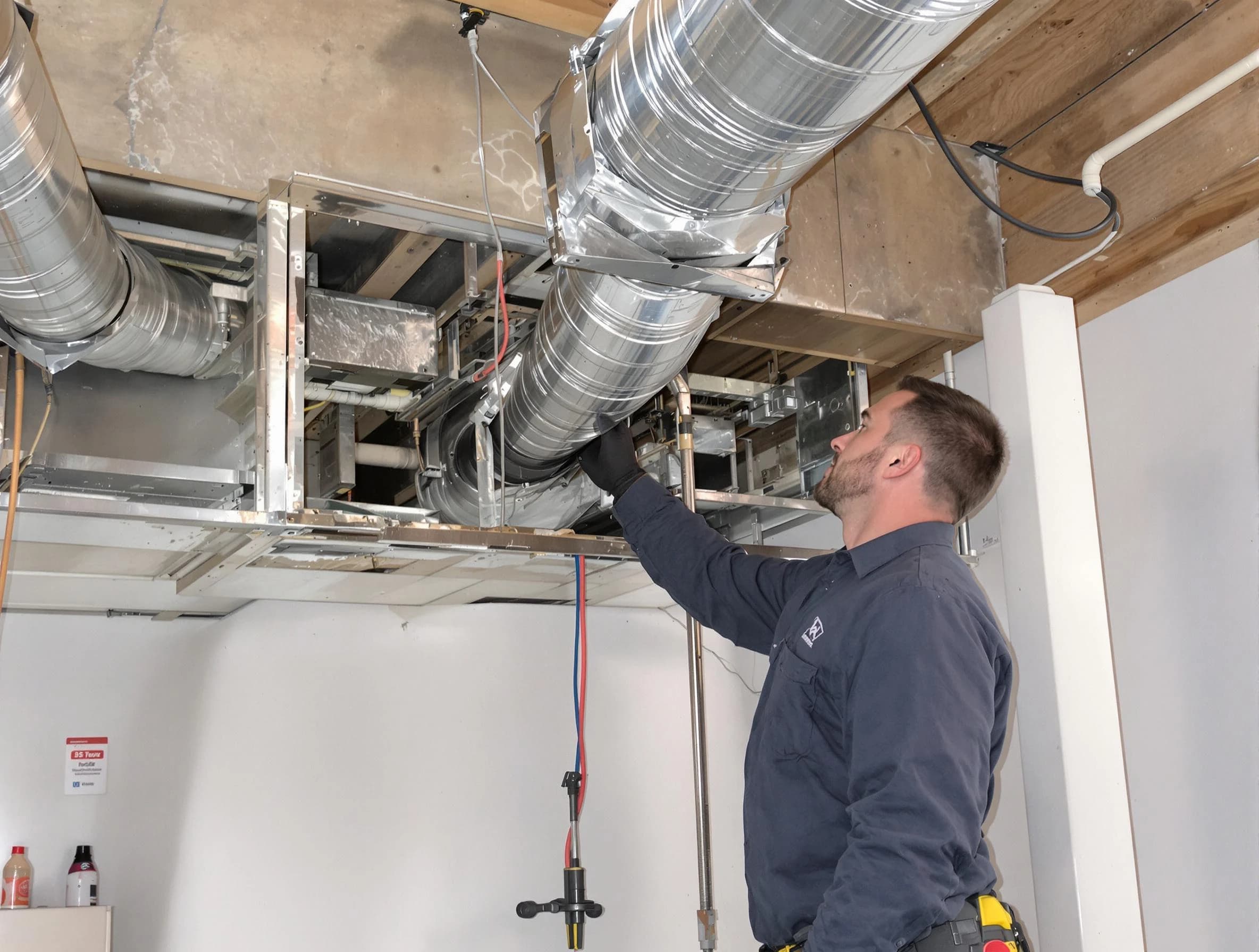 Elk Ridge Air Duct Cleaning technician performing professional air duct repair using specialized tools in Elk Ridge